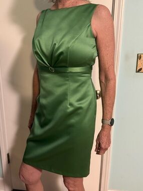 David's Bridal Green V-Neck Midi Dress